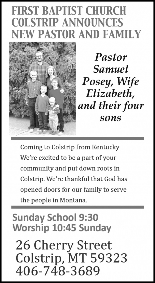 New Pastor and Family, First Baptist Church - Colstrip