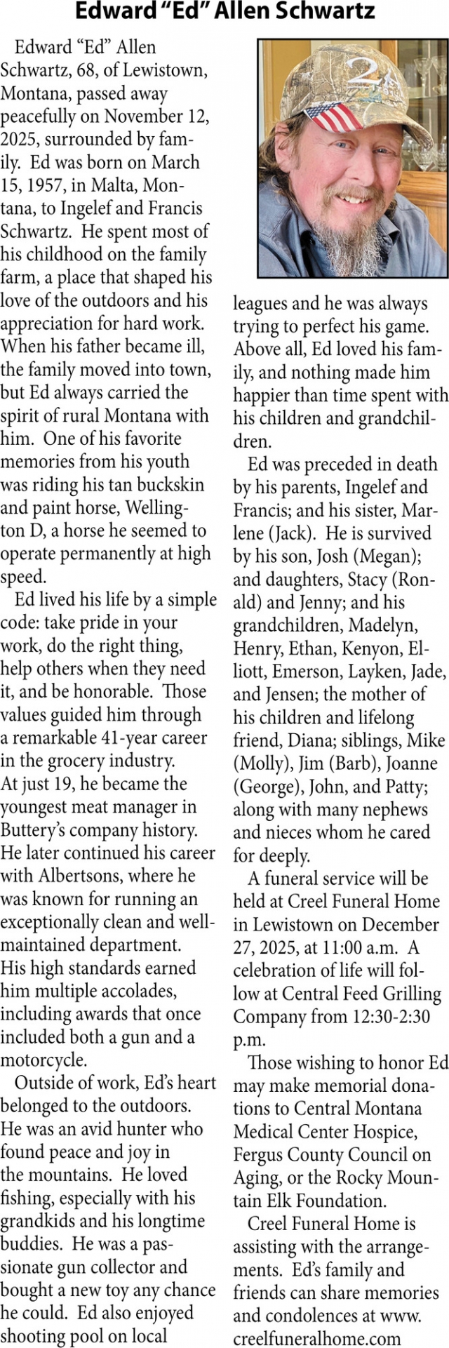 Edward Allen Schwartz, Obituaries, Glendive, MT