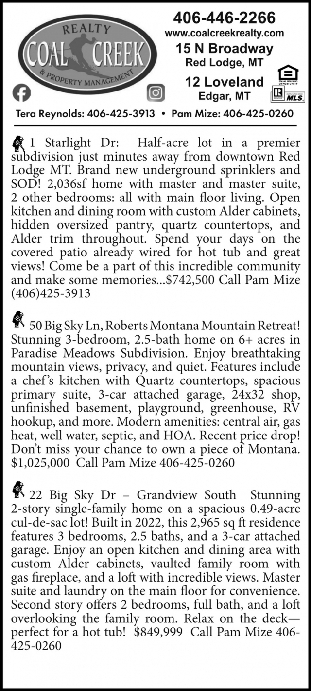 Realty & Property Management, Coal Creek Realty & Property Management, Edgar, MT