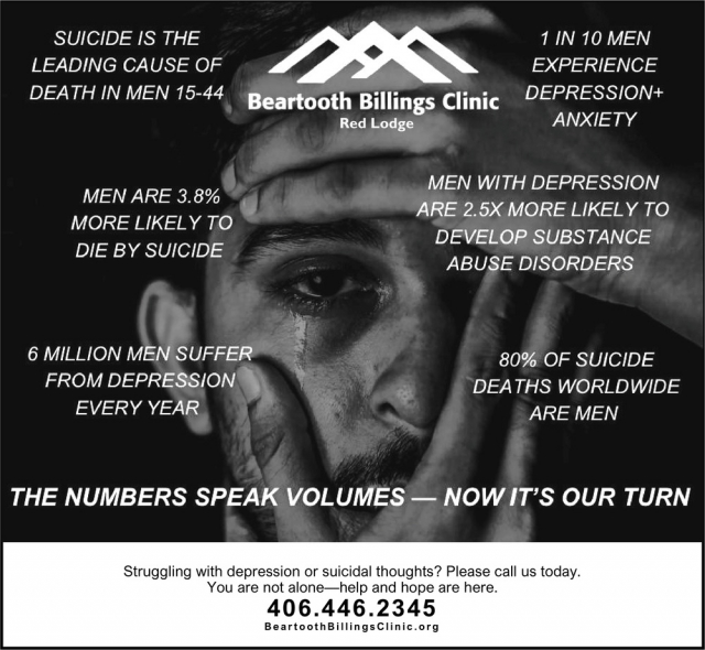 Suicide Is the Leading Cause of Death in Men 15-44, Beartooth Billings Clinic, Red Lodge, MT