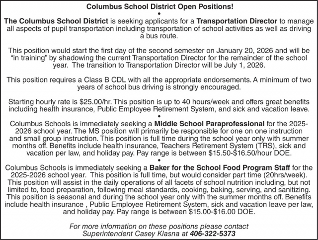 Transportation Director, Columbus School District - Casey Klasna