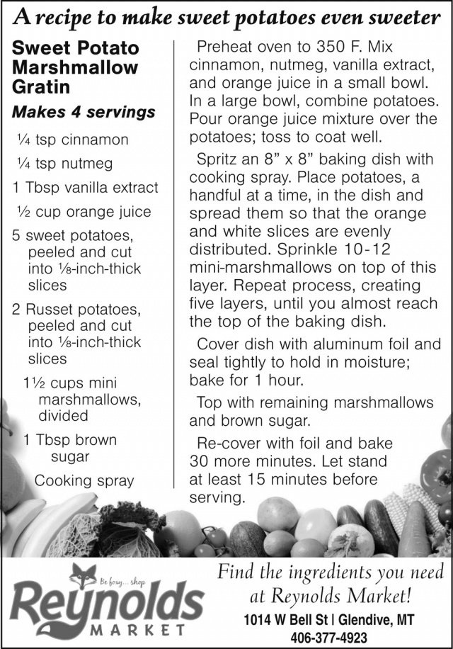 Sweet Potato Marshmallow Gratin, Reynolds Market, Sidney, MT