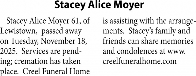 Stacey Alice Moyer, Obituaries, Glendive, MT