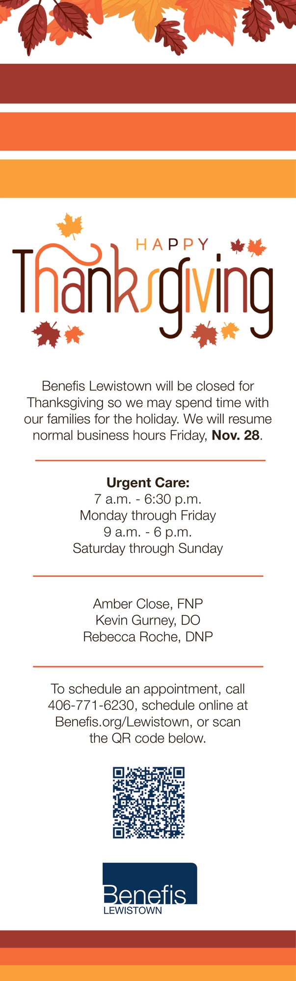 Happy Thanksgiving, Benefis Lewistown, Lewistown, MT