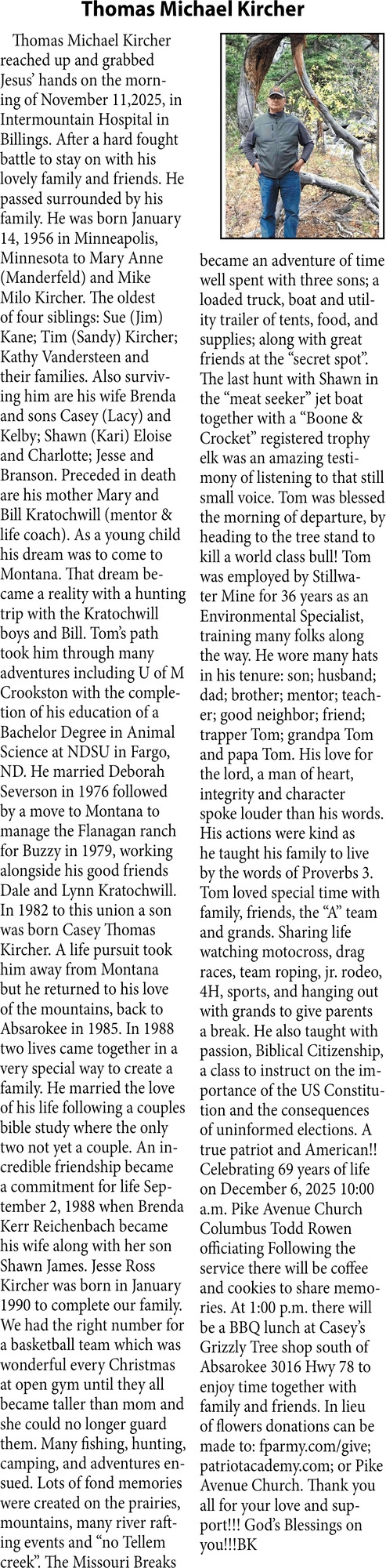 Thomas Michael Kircher, Obituaries, Glendive, MT