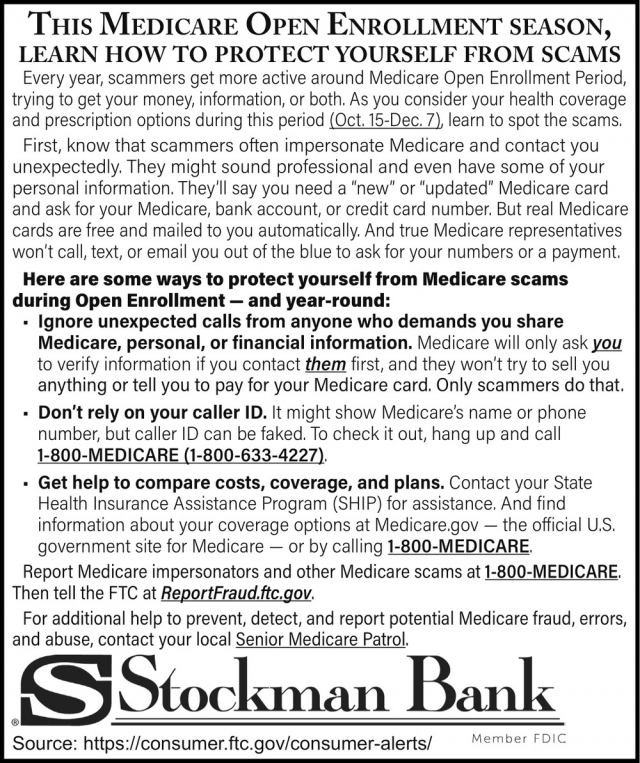 This Medicare Open Enrollment Season, Learn how To Protect Yourself from Scams, Stockman Bank