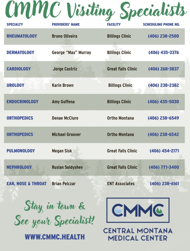 CMMC Visiting Specialists, Central Montana Medical Center, Lewistown, MT