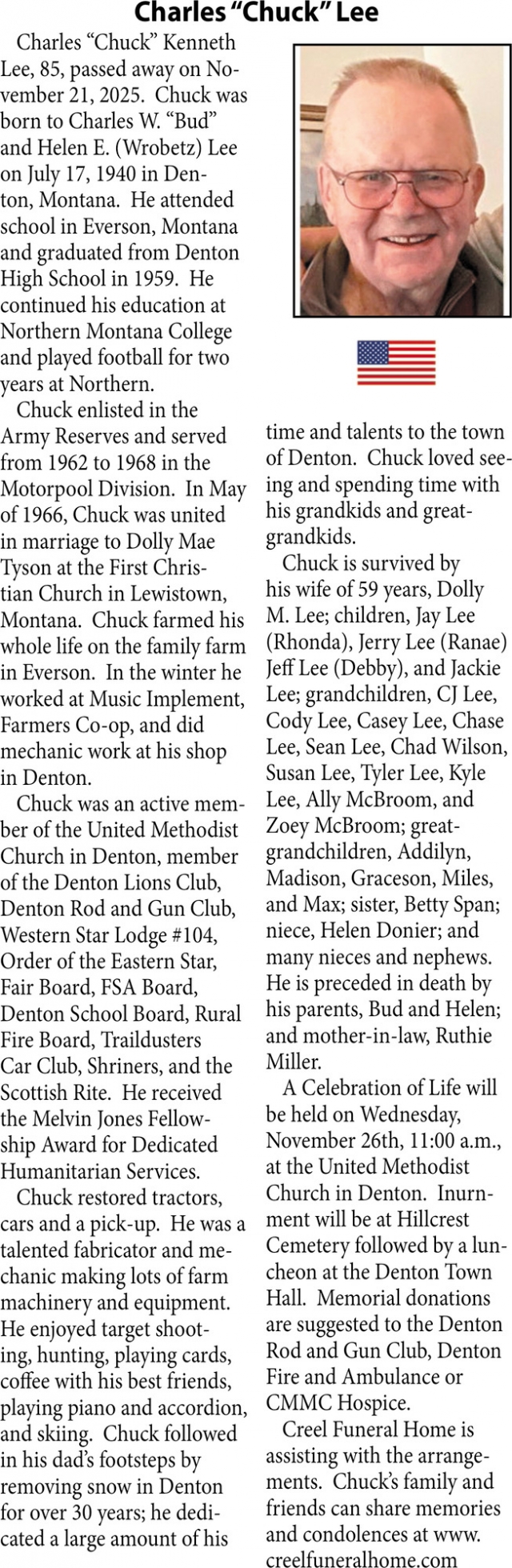 Charles Lee, Obituaries, Glendive, MT