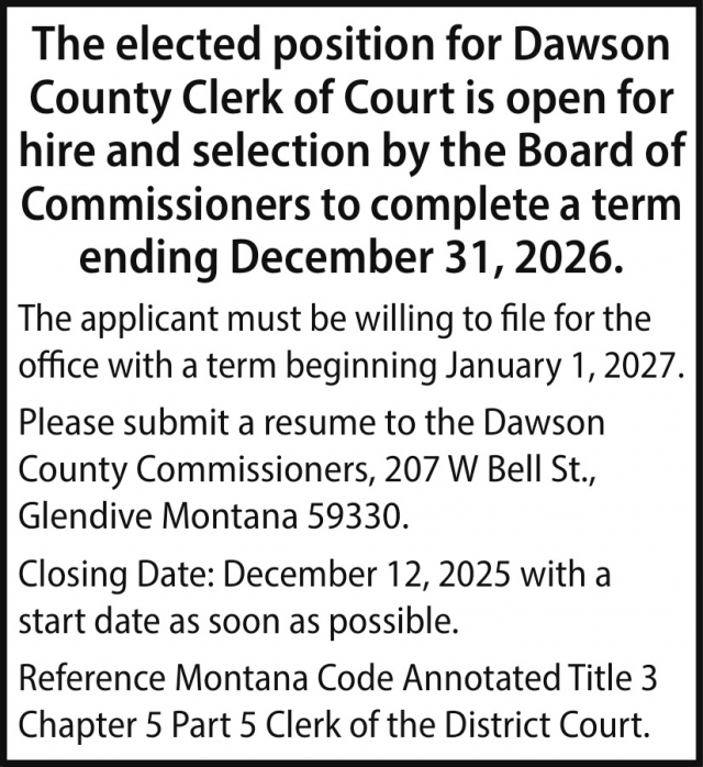 Notice, Dawson County, Glendive, MT