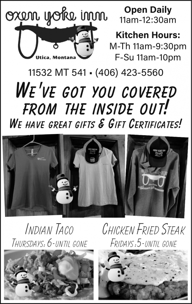 We Have Great Gifts & Gift Certificates!, Oxen Yoke Inn, Hobson, MT