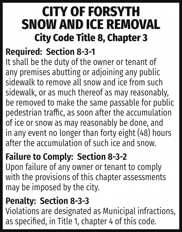 Snow and Ice Removal, City of Forsyth, Forsyth, MT