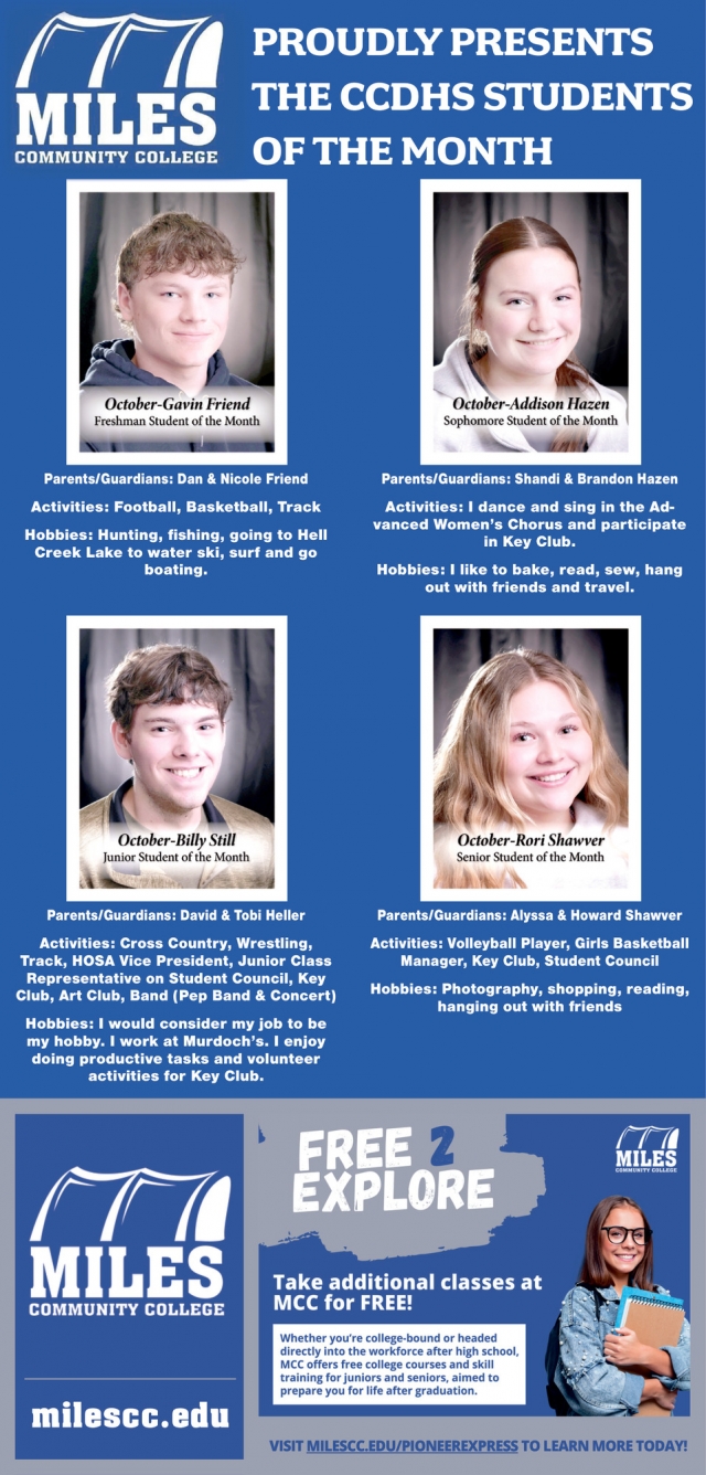 CCDHS Students of the Month, Miles Community College, Miles City, MT