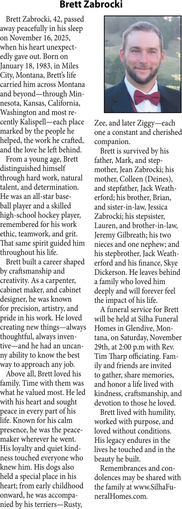 Brett Zabrocki, Obituaries, Glendive, MT