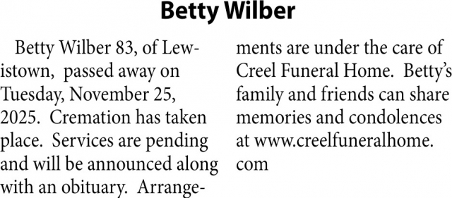 Betty Wilber, Obituaries, Glendive, MT