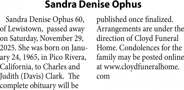Sandra Denise Ophus, Obituaries, Glendive, MT