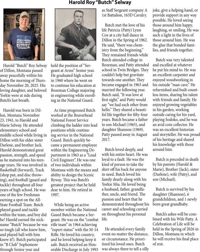 Harold Roy Selway, Obituaries, Glendive, MT