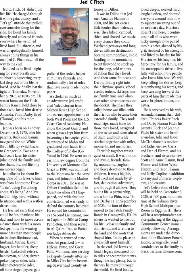 Jed C Fitch, Obituaries, Glendive, MT