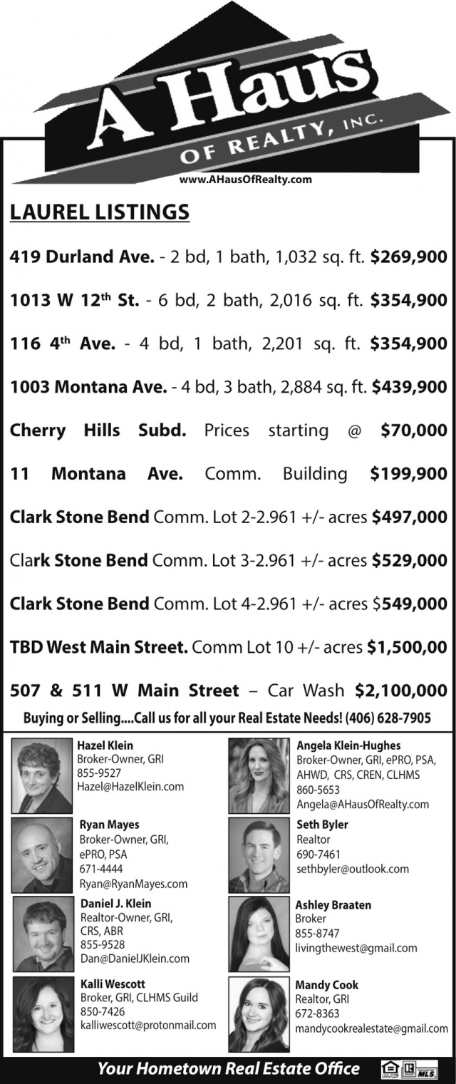 Laurel Listings, A Haus of Realty, Inc., Laurel, MT