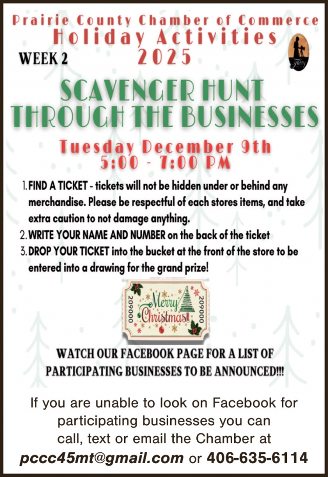 Scavenger Hunt Through the Businesses, Prairie County Chamber of Commerce