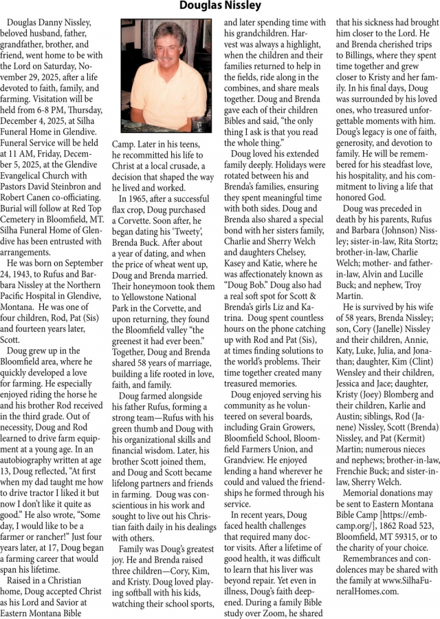 Douglas Nissley, Obituaries, Glendive, MT