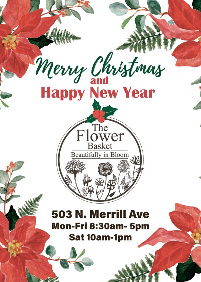 Merry Christmas and Happy New Year, The Flower Basket, Glendive, MT