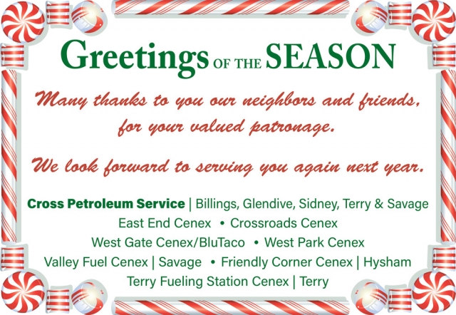 Greetings of The Season, Cross Petroleum, Glendive, MT