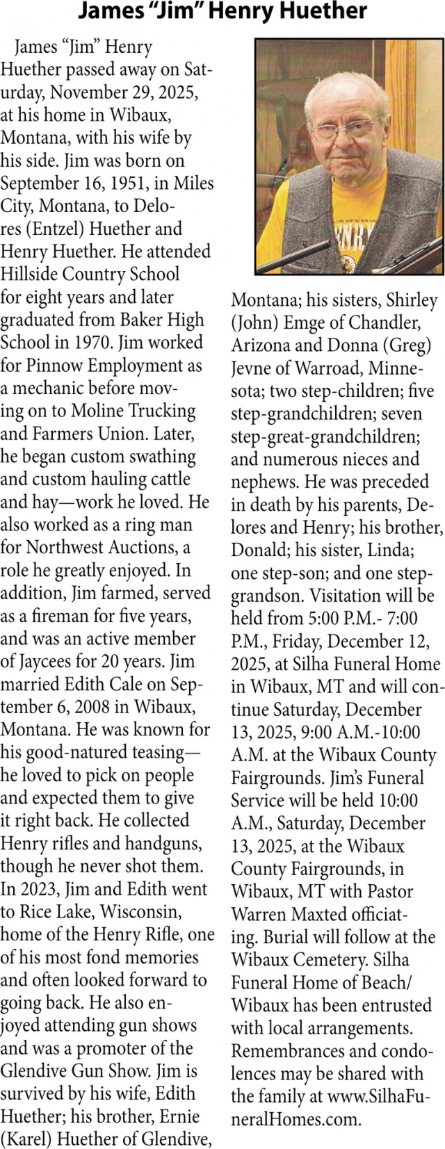 James Henry Hiether, Obituaries, Glendive, MT