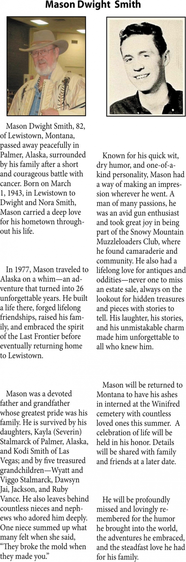 Mason Dwight Smith, Obituaries, Glendive, MT