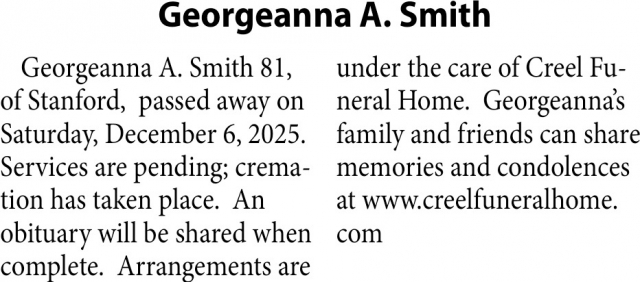 Georgeanna A. Smith, Obituaries, Glendive, MT
