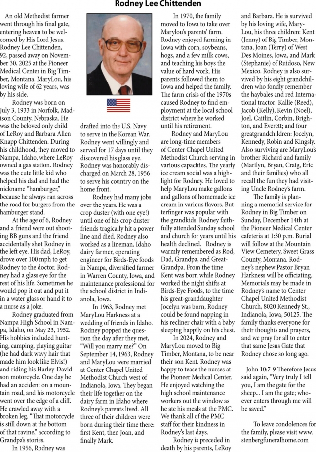 Rodney Lee Chittenden, Obituaries, Glendive, MT