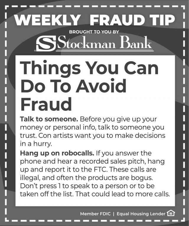 Things You Can Do to Avoid Fraud, Stockman Bank