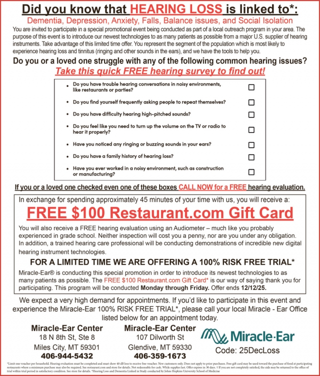 Did You Know that Hearing Loss Is Linked To:,  Miracle-Ear / Miles City - Glendive, Glendive, MT