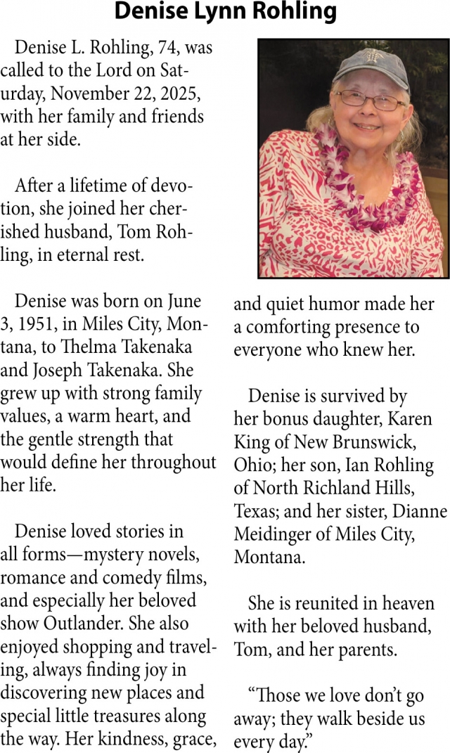 Denise Lynn Rohling, Obituaries, Glendive, MT