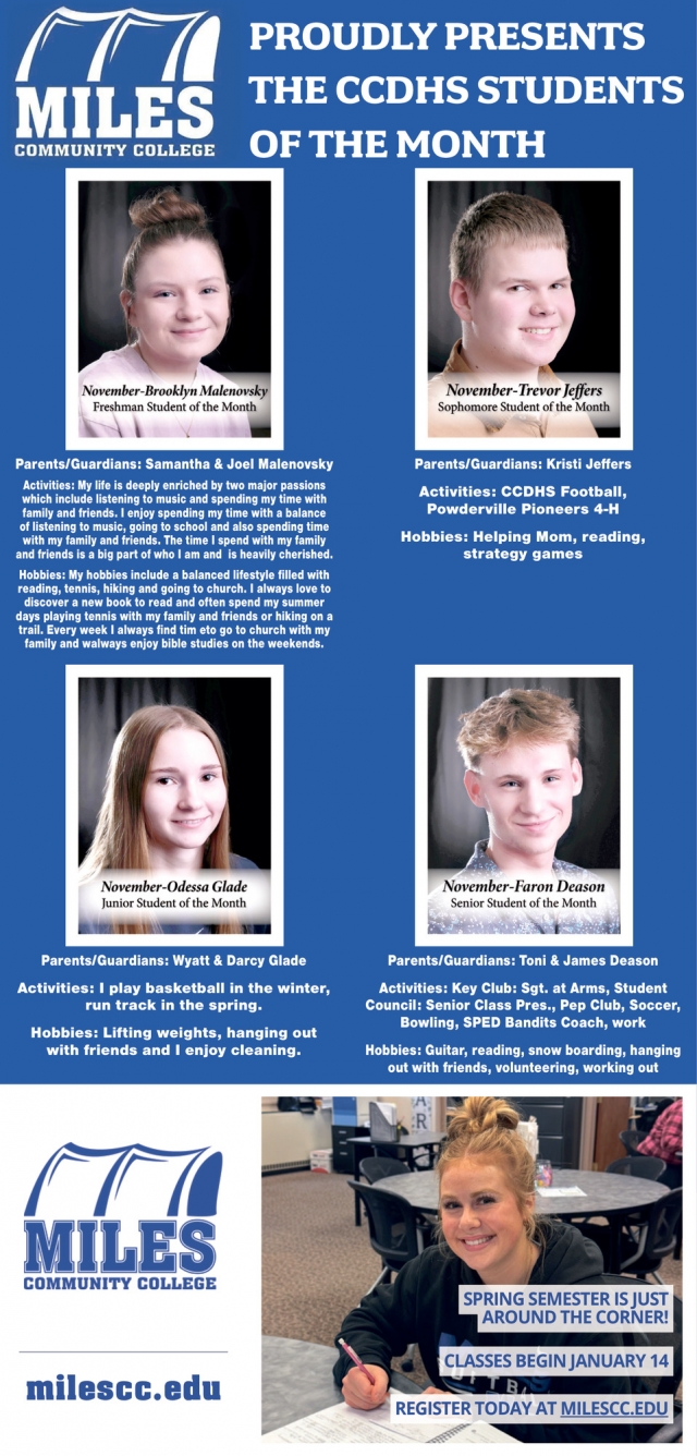 CCDHS Students of the Month, Miles Community College, Miles City, MT
