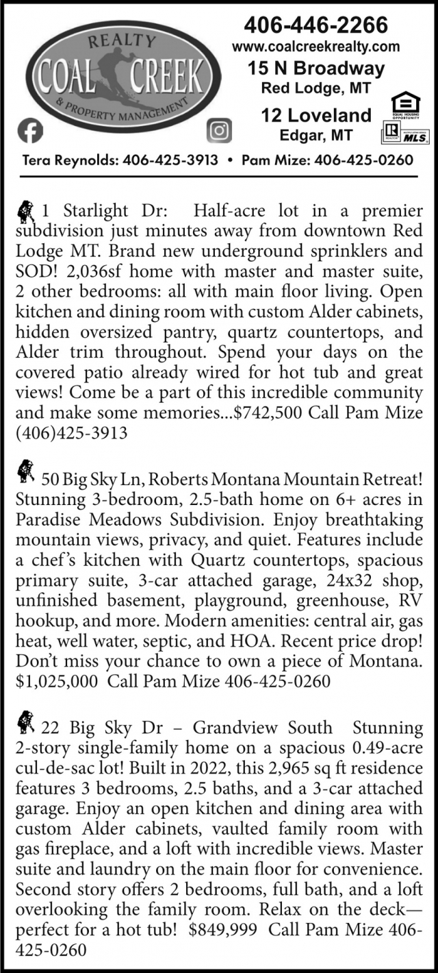 1 Starlight Dr, Coal Creek Realty & Property Management, Edgar, MT