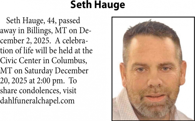 Seth Hauge, Obituaries, Glendive, MT