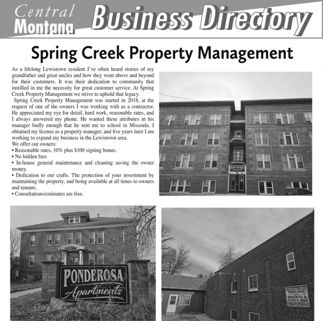 Business Directory, Spring Creek Property Management, Lewistown, MT