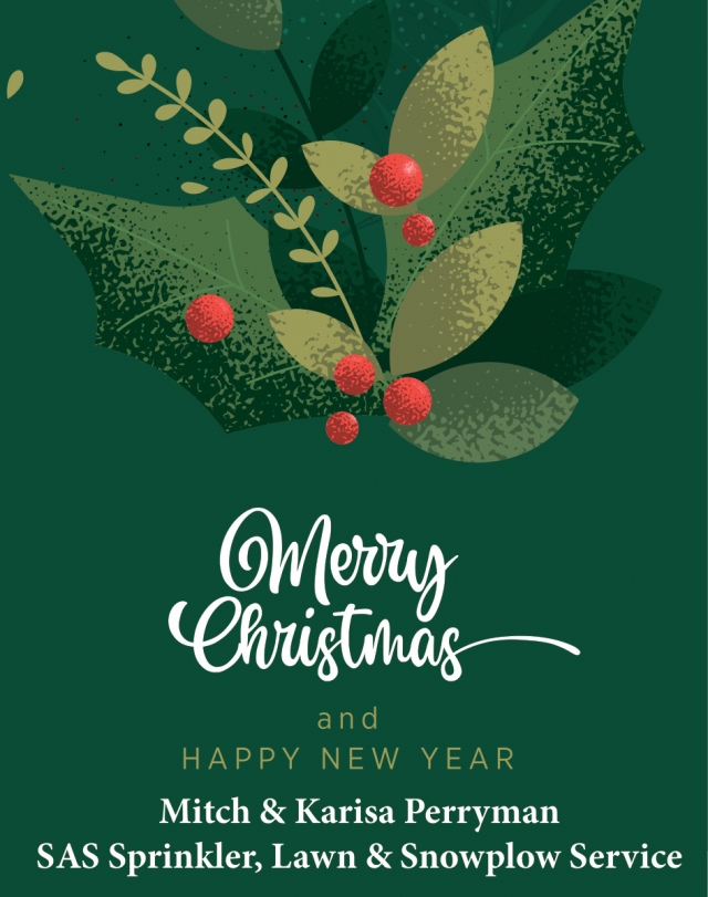 Merry Christmas, Sprinkler, Lawn & Snow Plow Service, Lewistown, MT