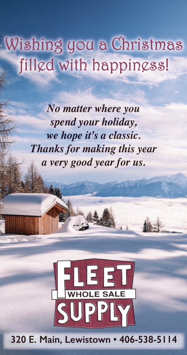 Wishing You a Christmas Filled with Happiness!, Fleet Wholesale Supply, Lewistown, MT