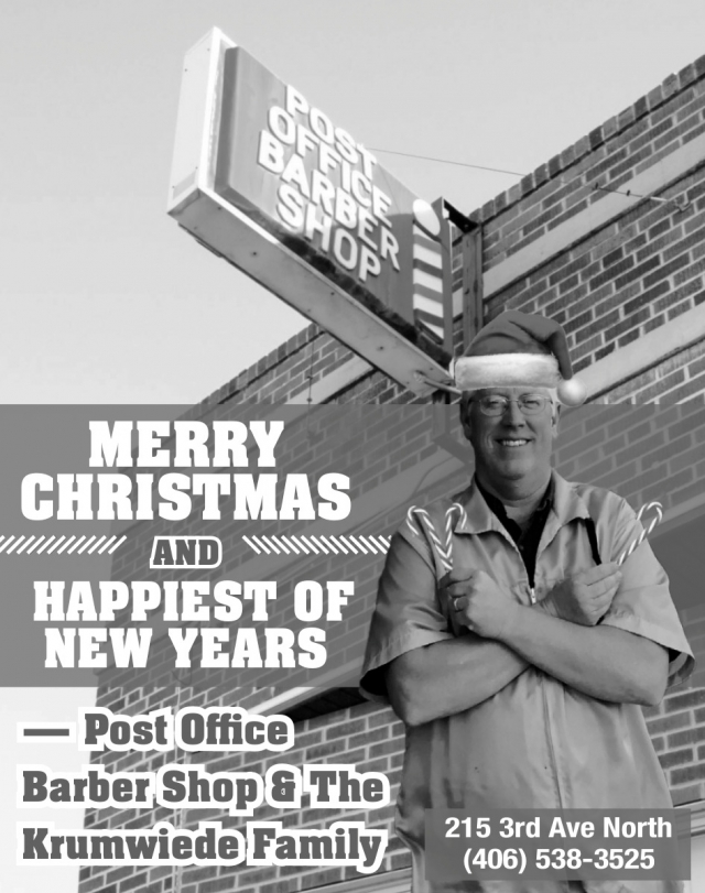 Merry Christmas, Post Office Barber Shop, Lewistown, MT