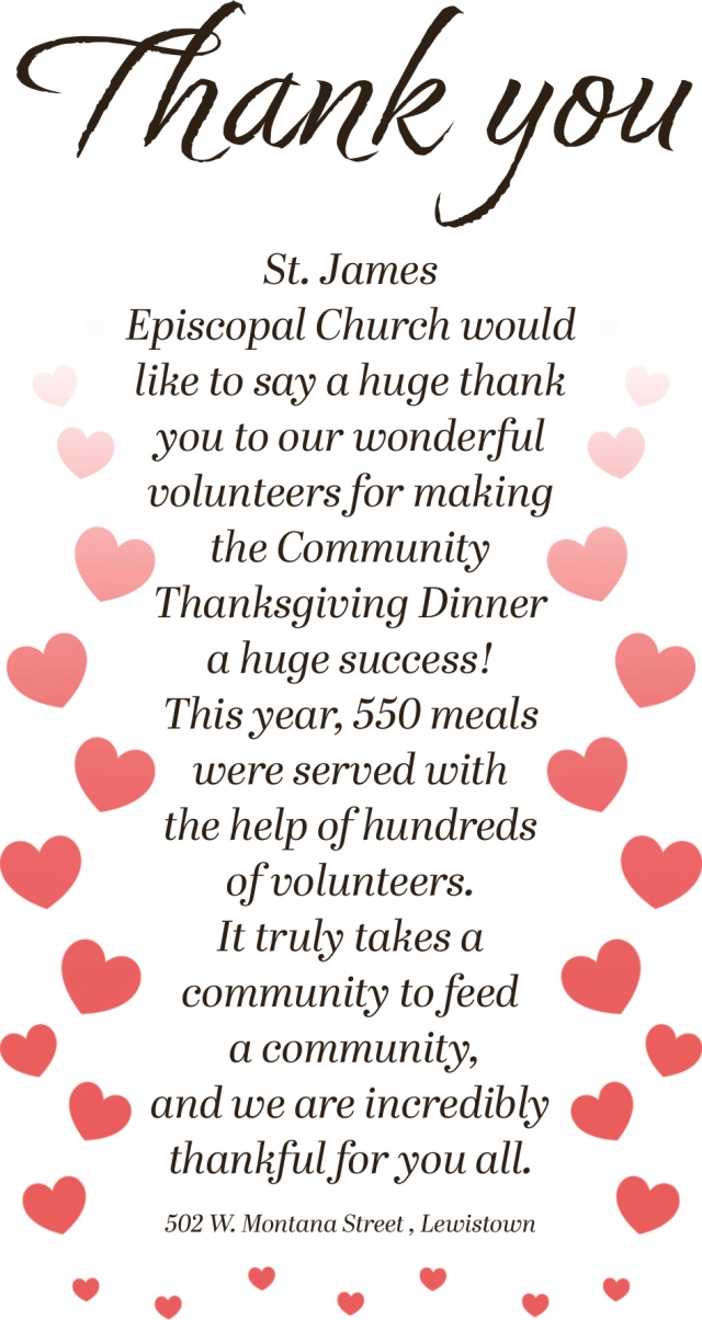 Thank You, St. James' Episcopal Church, Lewistown, MT