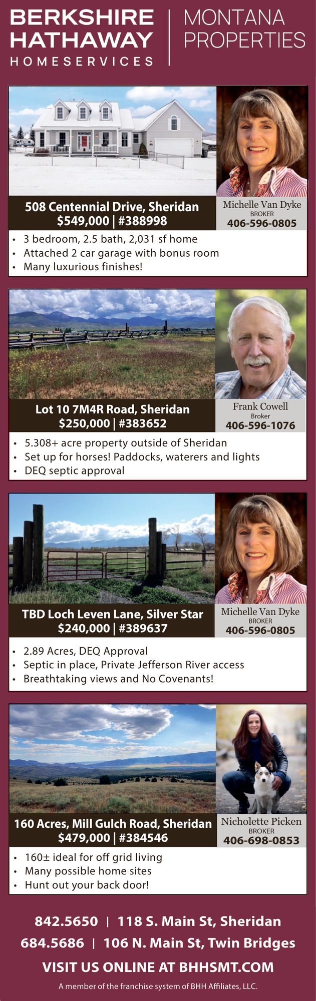 Montana Properties, Michelle Van Dyke / Nicholette Picken / Frank Cowell - Berkshire Hathaway HomeServices Montana Properties