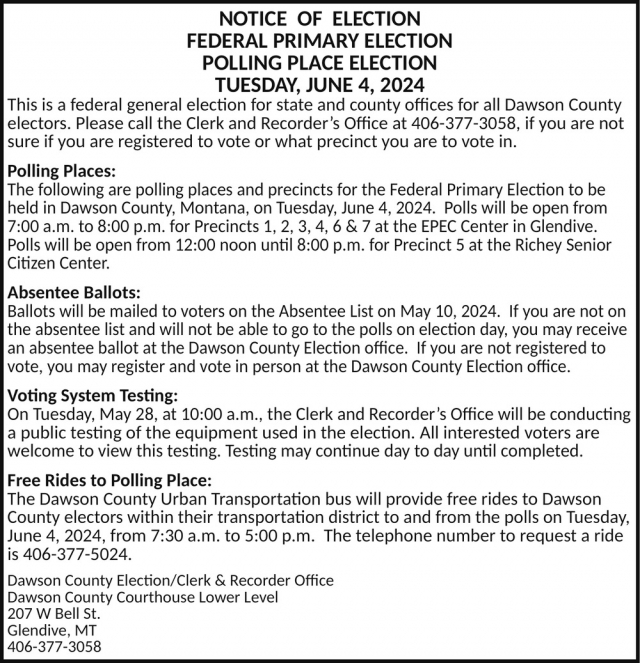 Notice of Election, Dawson County Clerk & Recorder