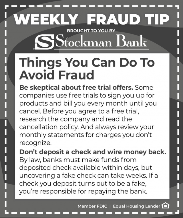 Weekly Fraud Tip, Stockman Bank