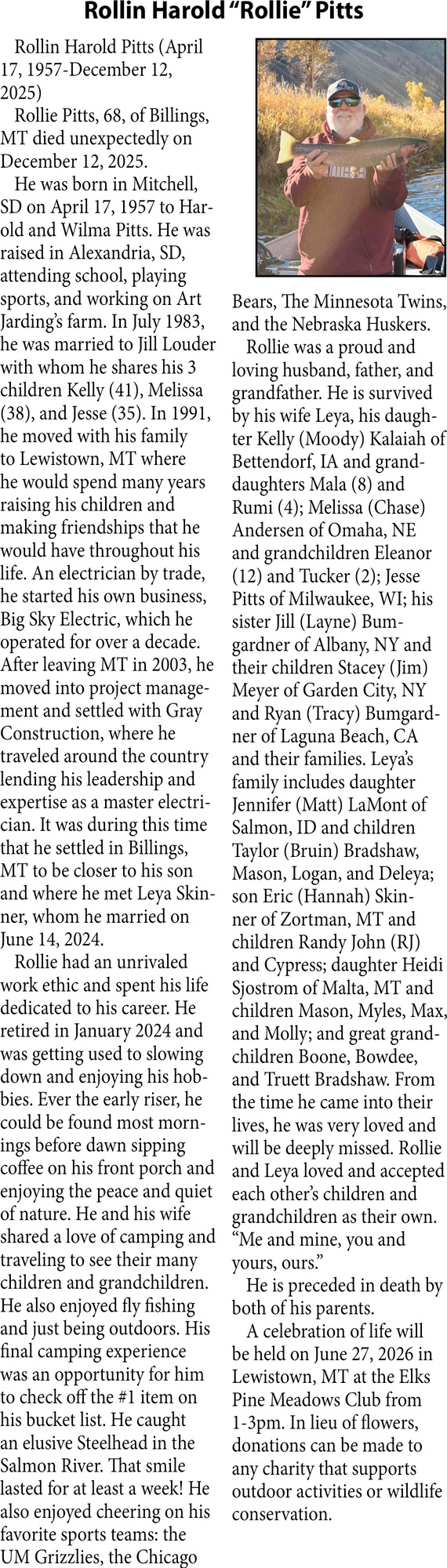 Rollin Harold Pitts, Obituaries, Glendive, MT