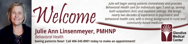 Welcome Julie Ann Linsenmeyer, PMHNP, Glendive Medical Center, Glendive, MT
