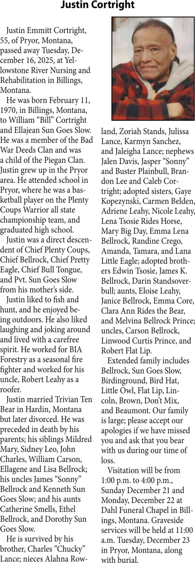Justin Cortright , Obituaries, Glendive, MT