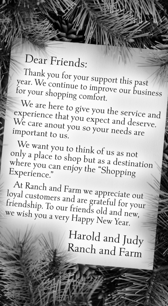 Dear Friends, Ranch & Farm Ace Hardware, Glendive, MT