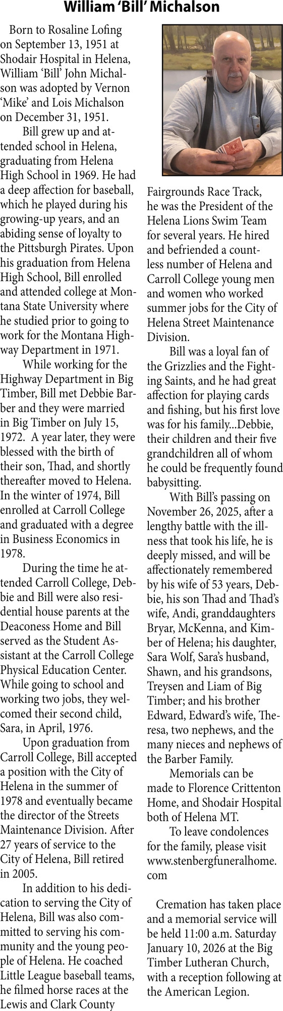 William Michalson, Obituaries, Glendive, MT