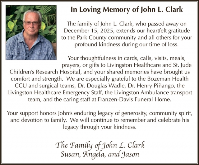 John L. Clark, Obituaries, Glendive, MT